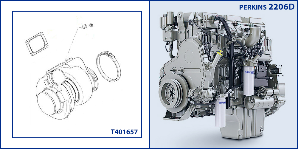 Купить турбокомпрессор Perkins T401657 (OEM Китай) с оригинальным номером Перкинс Т401657 для двигателей Perkins 2206D  (Перкинс 2206D) 